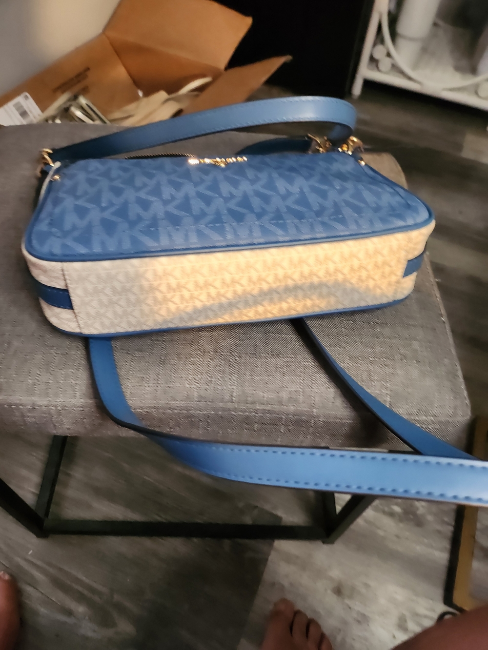 Michael Kors Two-Tone Blue MK Logo Convertible Crossbody - Picture 3 of 3